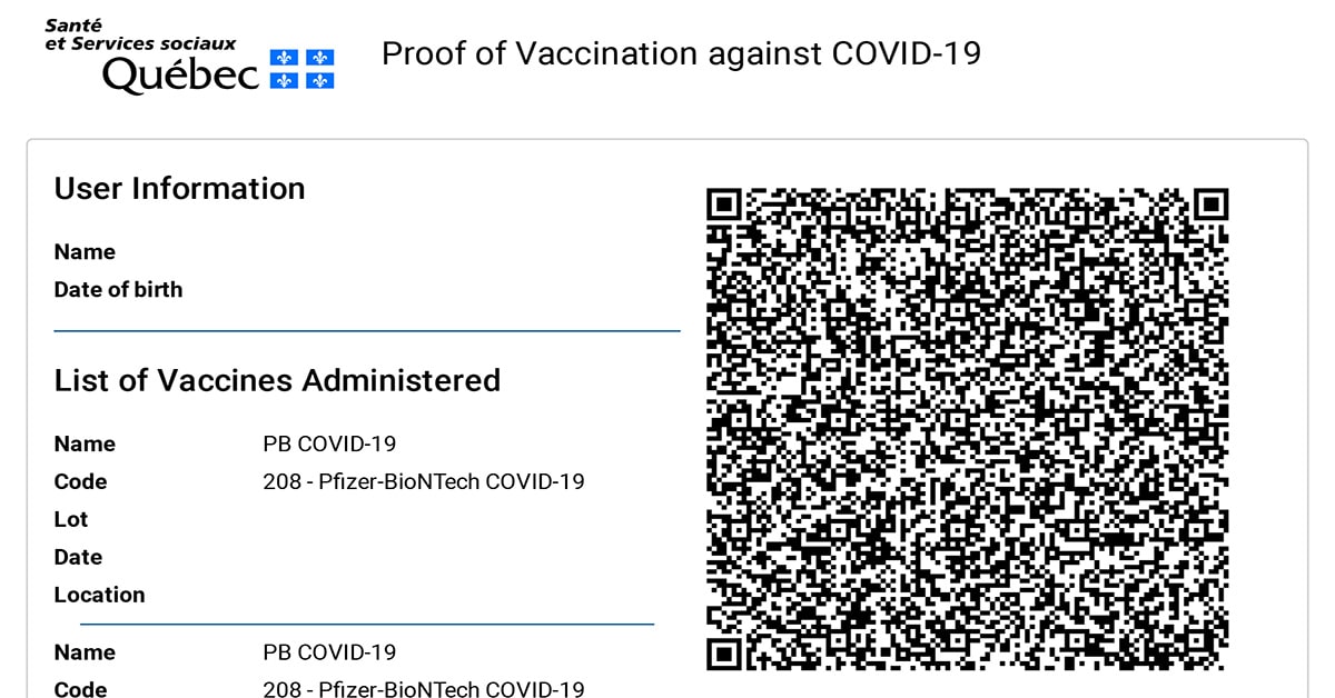 Print Quebec vaccine passport