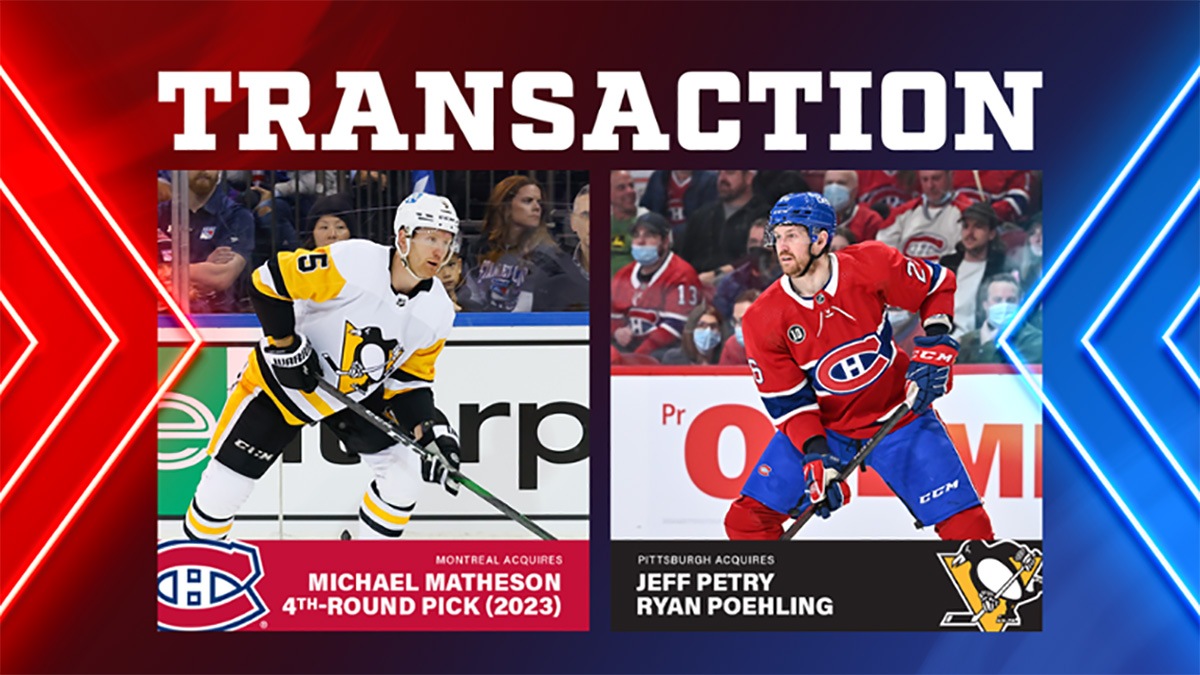 Montreal Canadiens acquire Mike Matheson from the Penguins