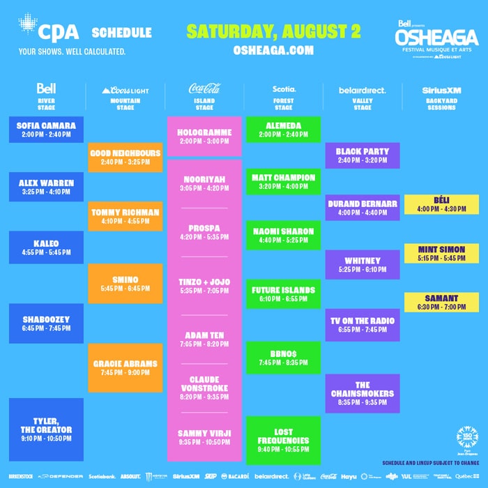 OSHEAGA 2025 Saturday set times